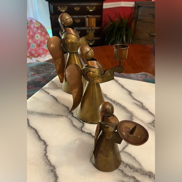Vintage Brass Angel Candle Holders from Mexico - Set of 3 - Picture 13 of 16